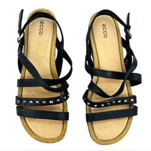 Ecco Black Dagmar Studded Leather Strap Sandals